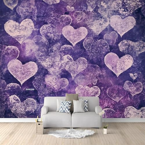 SPECUFX Photo Wallpaper Mural Abstract Love Heart Purple Wallpaper Non-Woven 3D Effect Wall Picture Living Room Bedroom Wall Decoration 100x70cm