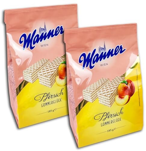 2 er Pack Manner Sommerglück Pfirsich 2 x 185g Waffeln mit Pfirsichcremefüllung