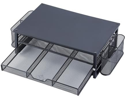 Metal Screen Stand with Ventilation Drawer and Side Storage Computer Monitor Stand Laptop Stand Desk Organiser Shelf