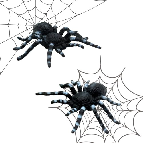 QIZHIQIAMY Spinnen Halloween, Spinne Spielzeug, Halloween Deko Spinne, Realistische Kunststoff Spinnen, Plastik Spinnens Klein, Halloween-Dekorationen für Zuhause, Büro, Party (2PCS-A)