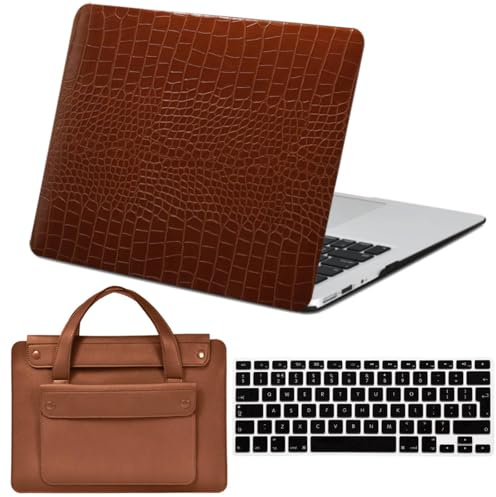 FFBOFFC Hülle für MacBook Pro 14 Zoll 2025-2021 Modell A3401 A3185 A3112 A2992 A2918 M3 A2779 M2 A2442 M1, Leder Hartschale Schutzhülle & Laptop Tasche &Tastaturdeckel, Braunes Alligatorleder