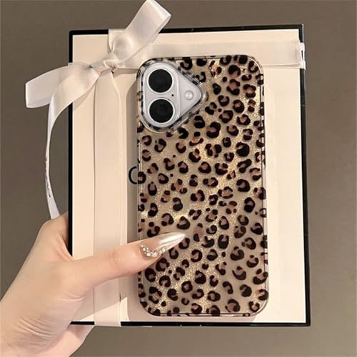 Reownest Kompatibel mit iPhone 16 Hülle, Niedliches Gepard Leopard Muster im Retro-Design, Weiche Glitzer Bling TPU Stoßfeste Schutzhülle Bumper Ästhetische Handyhülle – Gold