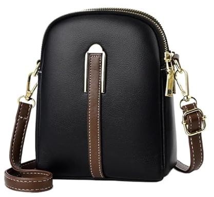 Umhängetasche for Geld, Handy, Geldbörse for Damen, einfarbig, PU-Leder, kleine, Handtasche mit Mehreren Reißverschlüssen, Clutch(A Black)