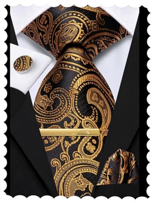Hi-Tie 63''70'' Men's Tie Sets Extra Long Necktie for Business | Striped Paisley Tie for Big and Tall Men,Pocket Square,Cufflinks,Tie Clip,Jacquard Woven,for Formal,Wedding,Party