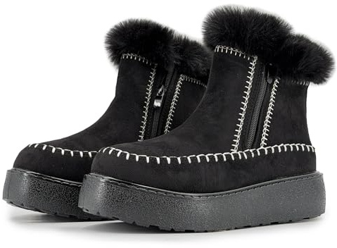 JOMIX Stivali Invernali Donna con Pelliccia Sintetica Stivaletti Eleganti Caldi Zip Laterale Suola TPR Antiscivolo e Zeppa Comodi Effetto Camoscio da Inverno WSB255307 Nero 40