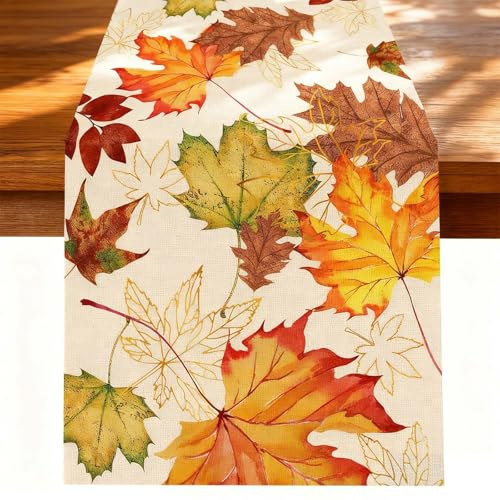 JOOTUEPO Tischläufer, Herbst Läufer Herbst Ahornblatt Tischläufer, 33x183 cm Dekorativer Läufer mit Blätter Ideal für Esstisch, Küche Tisch Dekoration Drinnen Party Herbstdeko für Thanksgiving