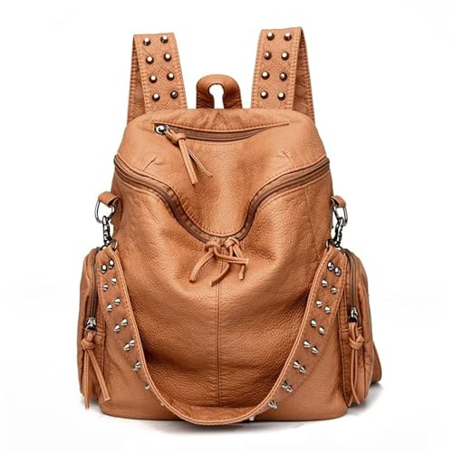 CGUOHU Rucksack Mit Nieten Rivet Soft Leder Rucksäcke for Frauen Damen Schultertasche Große Kapazität Schultaschen Rucksack