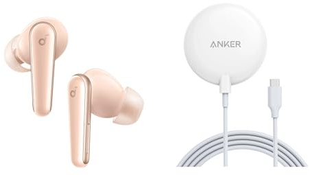 soundcore Liberty 5 Earbuds with Anker Magnetic Wireless Charger, with 5 ft Built-In USB-C cable,Noise-Cancelling Wireless Earbuds, 2x Stronger Voice Reduction