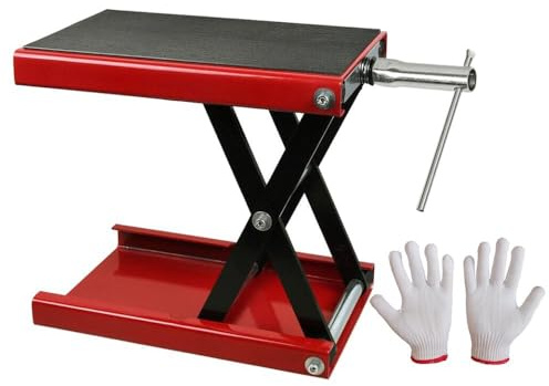 Motorrad Hebebühne Scherenheber bis 500 kg belastbar,Rot | Höhenverstellbar 85-340mm, Mit Dolly & Rollen, Hubtisch für Motorrad, ATV, Quad & Reifenwechsel