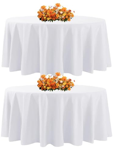 Yemosa 2er-Pack weiße runde Tischdecke 229cm(90 Zoll), aus Polyestergewebe, Flecken- und knitterresistent, waschbar, für Hochzeiten, Partys, Bankette, Buffets