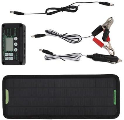 Kit de Panneau Solaire Batterie - 32x12cm 5W | Chargeur Goutte Portable | Solaire 12V/24V | Étanche Voiture Moto Trekker Caravane Camion Bateau | Adaptateur de Clip Crocodile Contrôleur | Remplir De