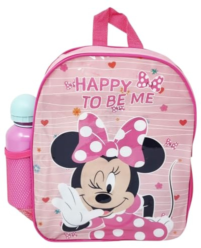 Disney Zaino Scuola Minnie Mouse Topolina Happy to Be Me Colore Rosa con Borraccia 400ml