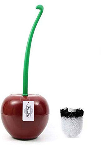 Dekorative WC-Bürste in Kirsch-Form mit Halter, WC-Reinigungsbürsten-Set mit zusätzlicher Ersatzbürste rot