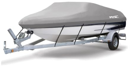 MSC Heavy Duty 600D Marine Grade Polyester Canvas Trailerable Waterproof Boat Cover,Fits V-Hull,Tri-Hull, Runabout Boat Cover (Model E - Length:20'-22' Beam Width: up to 100, Gray)