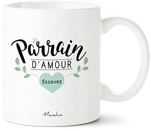 Manahia Mug Cadeau Parrain - Parrain d'Amour Forever - Avec Boite Kraft - Imprimé en France - 330 mL Céramique - Tasse Parrain - Baptême - Demande Futur Parrain