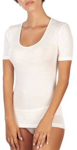 EGI Maille Femme Laine Soie EGI Demi-Manches Col Rond Thermique Chaud Intime Élégant Fabriqué en Italie, Art. 142, Blanc, XX-Large