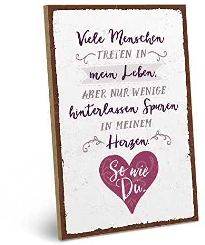 ARTFAVES® Wandbild Holzschild mit Spruch - SPUREN IN MEINEM HERZEN - Türschild Retro Vintage Deko Bild Geschenk - Liebe, Freundschaft