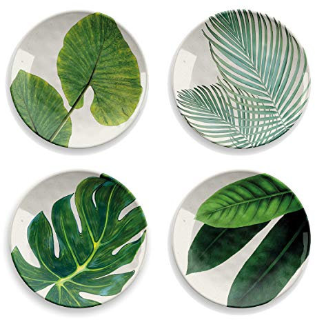 Epicurean 3912067 - Juego de 4 platos laterales de melamina, diseño floral, color blanco