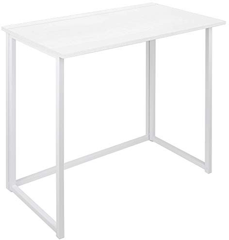 Leopard Folding Computer Desk for Small Spaces, No-Assembly Space-Saving Home Office Desk, Foldable Computer Table, Laptop Table, Writing Desk, Compact Study Reading Table (White)