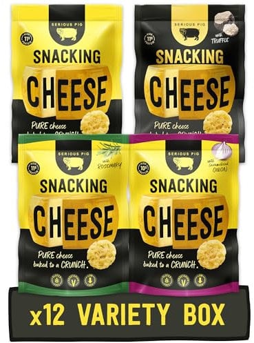 SERIOUS PIG - Crunchy Snacking Cheese Snacks, Keto Friendly, High Protein, Low Carb, Gluten Free, Vegetarian, Pub Snacks, Made from 100% Real Italian Cheese (Variety) (12 x 24g)