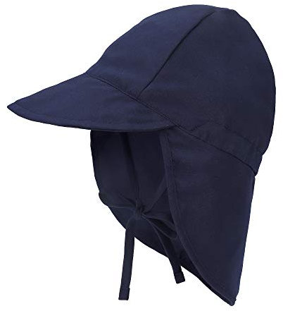 Sonnenhut mit Nackenschutz Baby Schirmmütze Anti-UV UPF 50 Hut Mütze mit Verstellbarer Kinnriemen, Strandhut Sommer Outdoor Flapper Hat für Säugling Kinder Kleinkind Marine