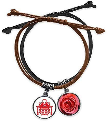 Cinese Lanterna Rossa Modello Lotus Bracciale Corda Catena A Mano In Pelle Rosa Wristband