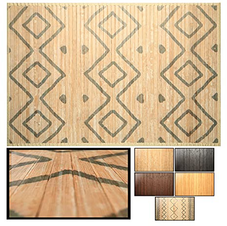 LucaHome – Alfombra de Bambú Uganda Ideal para Interior, Bambú para Cocina, Salón, Despacho, Dormitorio con Cenefa, Antideslizante (Grecas, 60x90cm)