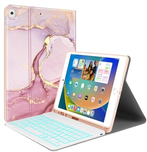 JUQITECH Backlit Keyboard Case for iPad 9th Generation (2021)/8th Gen (2020)/7th Gen(2019) 10.2inch, Smart Cover Case with Magnetically Detachable Wireless Keyboard for iPad Air 3, iPad Pro 10.5 2017
