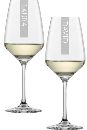 Weißweingläser 2er Set mit Gravur Namen | 356ml Schott Taste (Neu: Tulip) Weinglas | Spülmaschinenfest | Weinglas mit personalisierter Lasergravur | 2 Stück