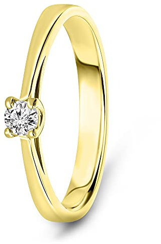 MIORE Ring Damen 0.10 Ct Solitär Diamant Verlobungsring aus Weißgold/Gelbgold 14 Karat / 585 Gold, Schmuck (14 Karat (585) Gelbgold, 60)