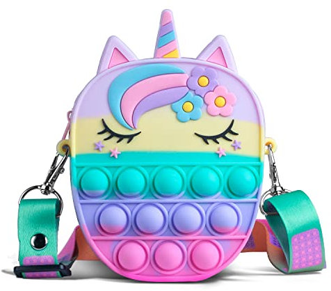 Pop It Tasche, Sichy 2 in 1 Fidget Toys Taschen Umhängetasche mit Längenverstellbarem Tragegurt, Pop It Einhorn Tasche für Erwachsene Kinder Geschenke für Mädchen