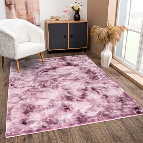 payé Teppich Wohnzimmer Hochflor - Lila Weiß - 120x170cm - Kuschelig Super Soft Weich Touch - Schlafzimmer Dekoration - Deko Teppiche