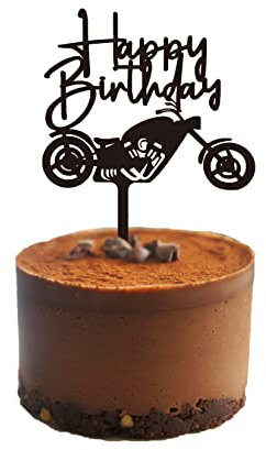 Happy Birthday Cake Topper, Acrylic Motorbike Birthday Cake Decorations, Black, 1 Pack