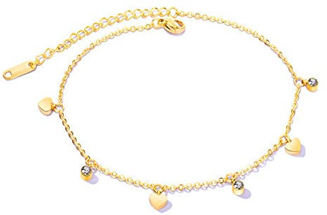 Kim Johanson Edelstahl Damen Fußkettchen *Verschiedene Modelle* in Gold | Fußkette mit Kugeln, Coins & Zirkonia | Rostfrei & Wasserfest | Fußband | Frauen Boho Schmuck | Verstellbar inkl Schmuckbeutel