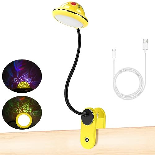 LED Folding Book Light for Reading In Bed, 2W Dimmable Reading Lamps for Kids, with mini Projector Lamp Night Light USB Rechargeable, 6000K Cool White Touch Control for Bedroom Living Room (Yellow)