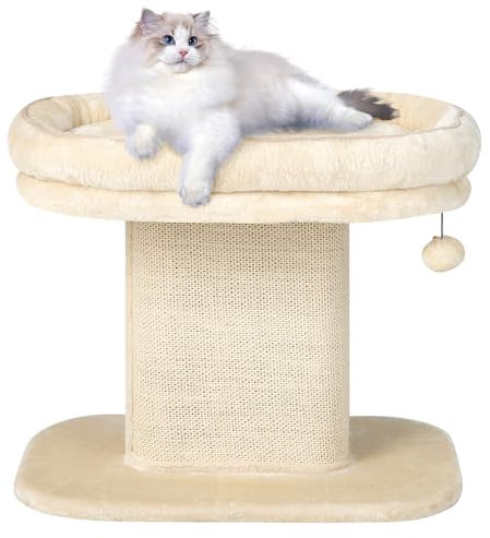 GYMAX Arbre à Chat en Bois avec Hauteur 50CM, Arbre à Grimper avec Siège en Peluche Douce, Arbre à Chat avec Colonne à Gratter en Sisal & Balle, Petit Meuble pour Chats