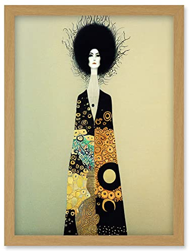 Wee Blue Coo Portrait of Beautiful Woman Gustav Klimt Style Dress Artwork Framed Wall Art Print A4