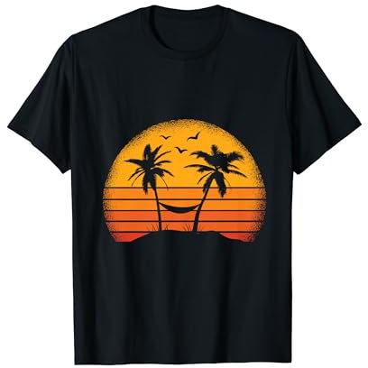 Retro Palmen mit Hängematte tropischer Strand T-Shirt