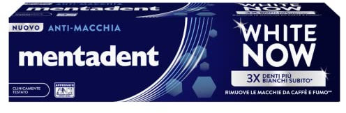 Mentadent Dentifricio White Now Anti-macchia, Dentifricio Sbiancante con White-Correct e White-Infinity Technology, Azione Anti-macchia**, Denti 3 Volte più Bianchi Subito* e Bianchi a Lungo***, 75ml