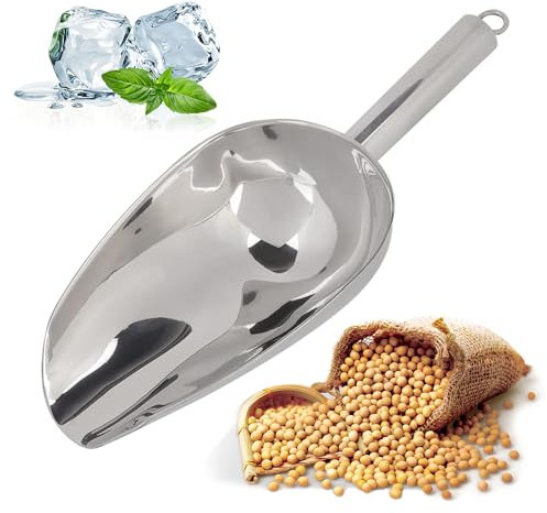 Cuchara para Hielo, Cuchara Multifuncional Acero Inoxidable para Alimentos, Cuchara Metal para Granos Café, Pala para Frutas Secas, Cuchara para Uso General para Bar y Cocina (12oz-1Pcs)