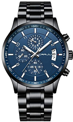 CRRJU Herren Uhr wasserdichte Chronographen Armbanduhr Männer Edelstahlarmband Business Analog Quarzuhr mit Kalender