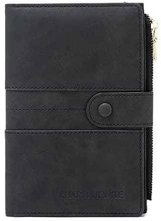 Mudono Reisepass- und Kartenhalter für Frauen RFID-blockierendes Kartenetui schlanke Reisebrieftasche Kleingeldbörse mit Impfkartenfach, Schwarz