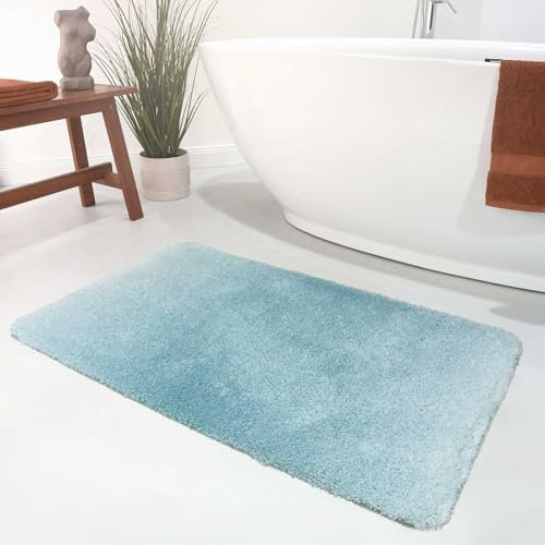 Wecon Home Moderner Flauschiger Badezimmerteppich mit antirutsch Rücken - Luuk (80 x 150 cm, türkis)