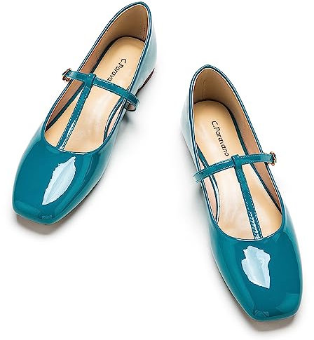 C.Paravano Mary Jane Damen-Lederschuhe, flache Schuhe mit quadratischer Zehenpartie, Blue_b, 40.5 EU