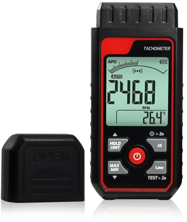 Digitaler Drehzahlmesser Berührungslos, 2,5-99,999 RPM Digital Tachometer Laserfoto Drehzahlmesser Umdrehungsmesser, RPM-Messgerät Laser-Foto-Tachometer mit Alarmfunktion,MAX/MIN/AVG-Funktion