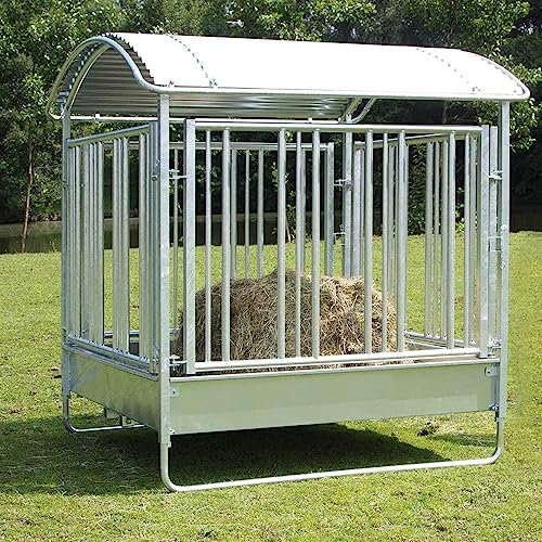 Brama-West Pferde-Viereckraufe mit Sicherheitsfressgitter und 12 Fressplätzen 2x2m Futterraufe Heuraufe