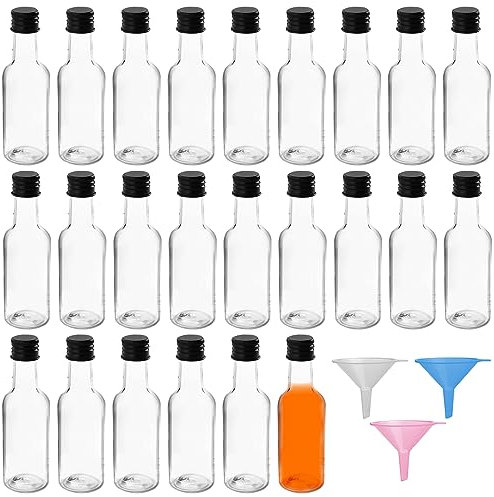 YOUNGSAY 24 Pièces Mini Bouteille Vide pour Alcool, 50ml Plastique Mini Bouteille Alcool Vide, Mini Bouteille avec 3 Entonnoirs, Pour Conserver L'alcool et Les Jus (Transparent)