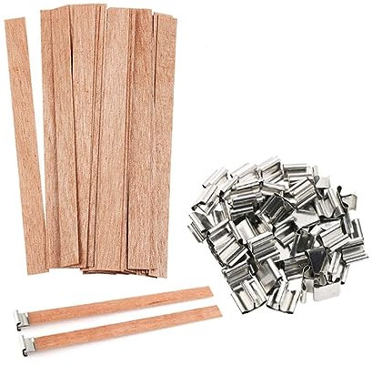 28 Mechas de Madera para Velas, 13x130mm Mecha de Vela de Madera con 28 Bases de Metal,Hacer Velas artesanales,Mechas de Madera para Velas,Wood Wick para Hacer Velas artesanales, ecológicas, sin Humo