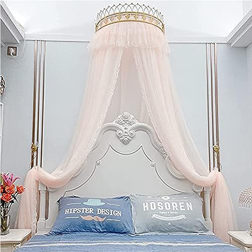Dremdo Mesh-Bett-Baldachin Mit Krone, Baumwollabdeckungsnetz Für Baby Krippe Leseecke Vorhang Hideaway Hängen, Runde Kuppel Spitze Prinzessin Königin Überdachungen Netting,4,1.2m