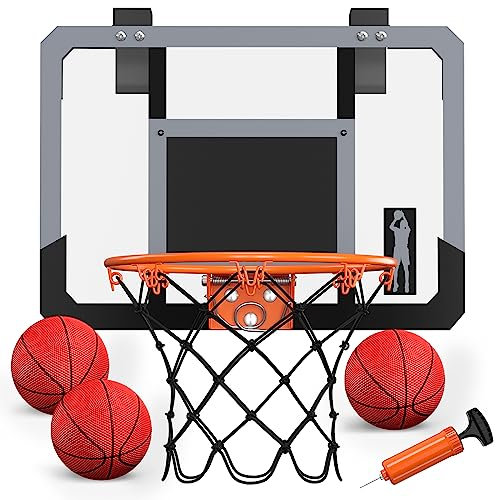 HYES Mini Basketballkorb für Kinder, Zimmer Basketball Set Mit 3 Ball Pumpe Indoor Office Home Outdoor Basketballbrett Wandmontage, Sport Spielzeug Basketball Board, Schwarz Weiß…